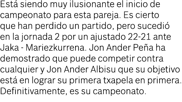 Está siendo muy ilusionante el inicio de campeonato para esta pareja  Es cierto que han perdido un partido, pero suce   