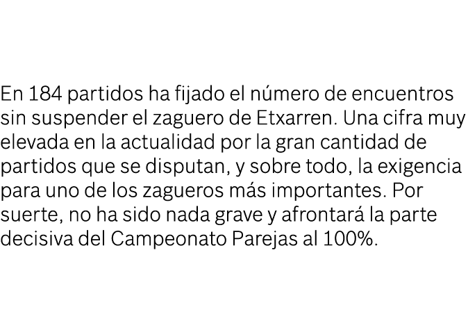 En 184 partidos ha fijado el n mero de encuentros sin suspender el zaguero de Etxarren. Una cifra muy elevada en la a...