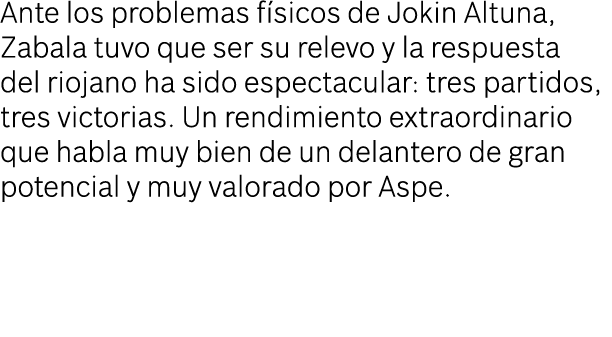 Ante los problemas f sicos de Jokin Altuna, Zabala tuvo que ser su relevo y la respuesta del riojano ha sido espectac...