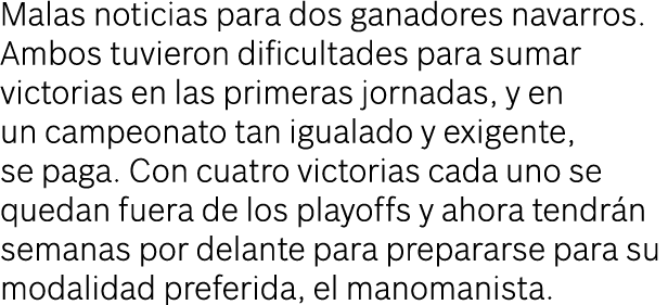 Malas noticias para dos ganadores navarros. Ambos tuvieron dificultades para sumar victorias en las primeras jornadas...