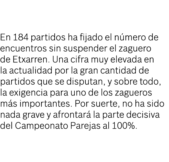 En 184 partidos ha fijado el n mero de encuentros sin suspender el zaguero de Etxarren. Una cifra muy elevada en la a...