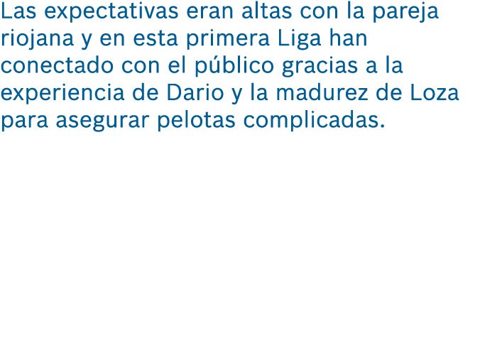 Las expectativas eran altas con la pareja riojana y en esta primera Liga han conectado con el p blico gracias a la ex...