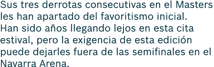 Sus tres derrotas consecutivas en el Masters les han apartado del favoritismo inicial. Han sido a os llegando lejos e...